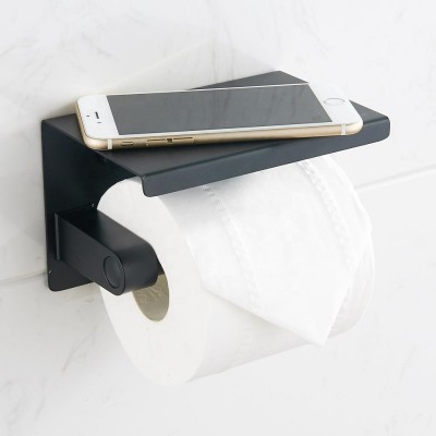 SUS 304 Stainless Steel wall mount matt black toilet paper holder with shelf