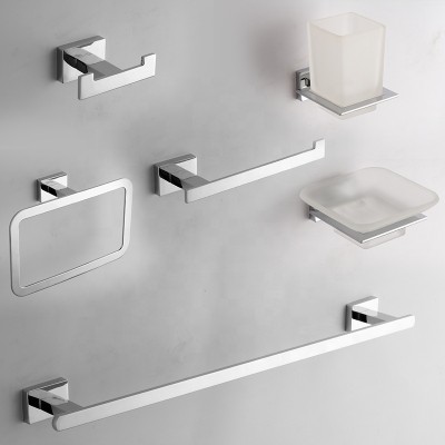 6 pieces simple square design zinc alloy chrome bathroom set accessories