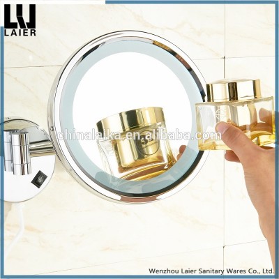 WT1090 bathroom folding chrome 3x magnifying shaving mirror with lights