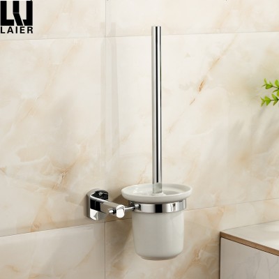 Top Quality Toilet Brush Holder Set Wall Mounted Chrome Finish Toilet Brush Holder Ceramic Cup Bathroom accessories