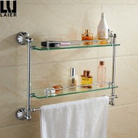 11102 hot sale Zinc Alloy Chrome Finish Bathroom Accessories double glass shelf