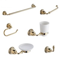 Brass New Design Gold Polish  6 pieces Bath Accessories set Bathroom Hardware