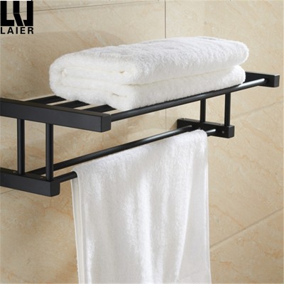 Matt black bathroom accessories fixture set washroom wall mounted towel organizer shelf