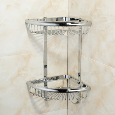 Wholesale Brass Storage Lavatory Double Layer Bathroom Storage Holder Round Corner Baskets For Hotel