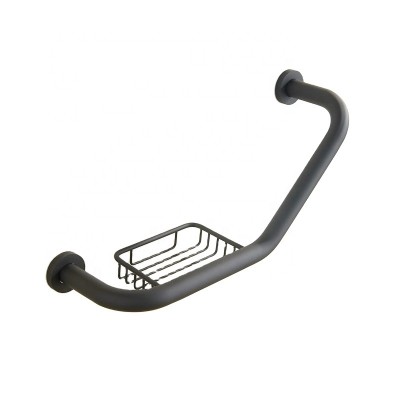 Wall Mounted Stainless Steel Rubber Paint Matt Black Safety Grab Bar With Basket